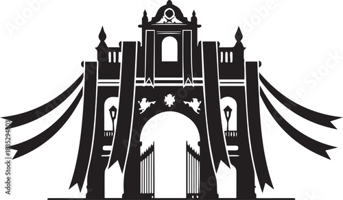 Silhouette of ruins of st paul s church facade with ribbons