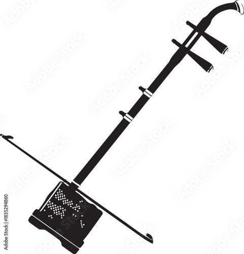Traditional chinese erhu fiddle with bow isolated on white background