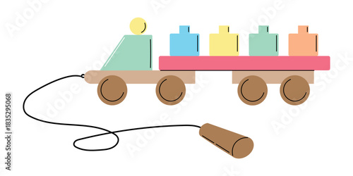 Wooden Toy Truck with Handle and Colorful Shapes