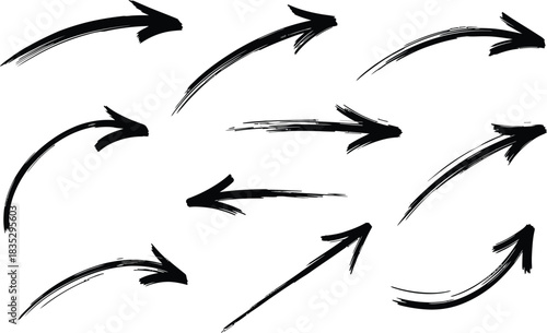 Hand drawn arrows in various directions with brush stroke texture