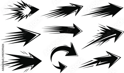 Grunge style arrow collection with dynamic motion and textured design