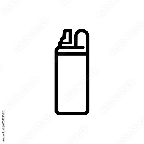 Outline icon of a lighter for smoking or fire starting purposes and camping equipment with simple design