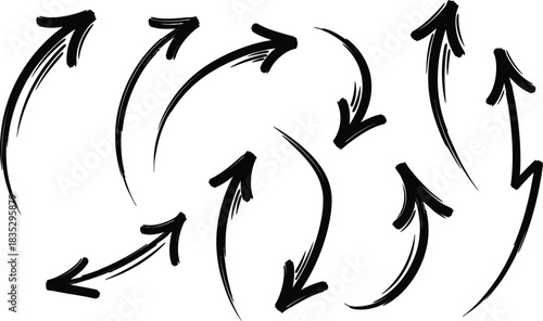 Hand drawn grunge arrows collection pointing in various directions