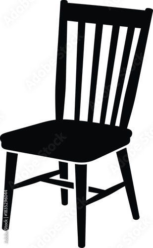 Simple black silhouette of a wooden dining chair with vertical slats on a white background