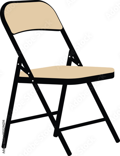 Simple beige folding chair with black metal frame isolated on a clean white background