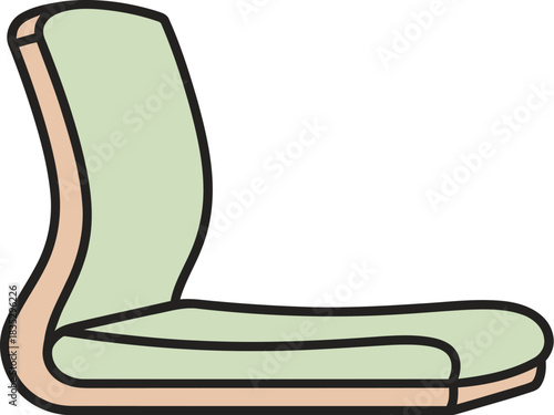 Simple modern floor cushion or seat with a light green fabric and curved ergonomic design