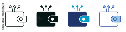 Digital Wallet Icon Set Consisting of Multiple Styles Vector Illustration