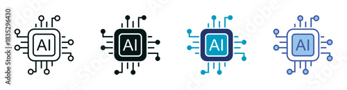 AI Icon Set Consisting of Multiple Styles Vector Illustration