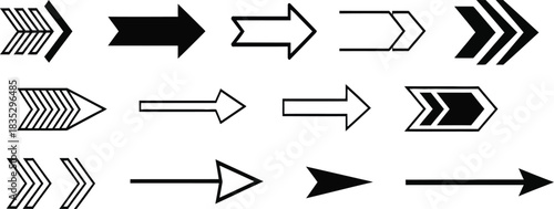 Set of black and white arrow designs for graphic design and web design