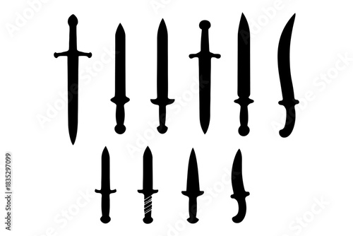 Silhouette collection of various swords and daggers.