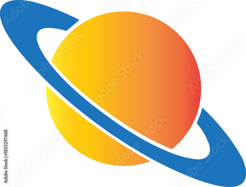 Planet and Saturn icon of space ringed planet symbols, astronomy galaxy elements, flat style, line style gradient vector illustration isolated on transparent background