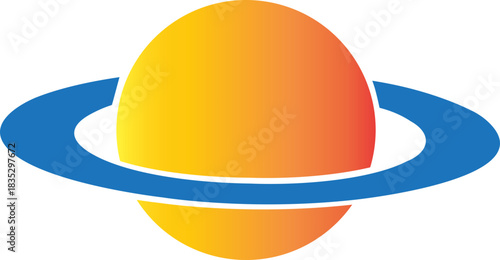 Planet and Saturn icon of space ringed planet symbols, astronomy galaxy elements, flat style, line style gradient vector illustration isolated on transparent background