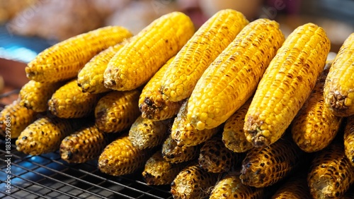 Grilled corn on charcoal stove.
