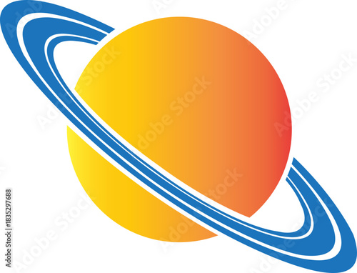 Planet and Saturn icon of space ringed planet symbols, astronomy galaxy elements, flat style, line style gradient vector illustration isolated on transparent background