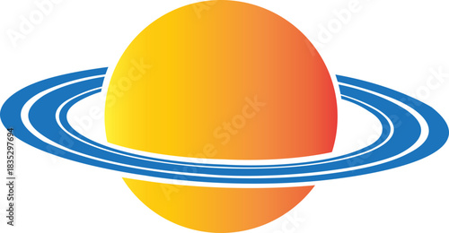 Planet and Saturn icon of space ringed planet symbols, astronomy galaxy elements, flat style, line style gradient vector illustration isolated on transparent background