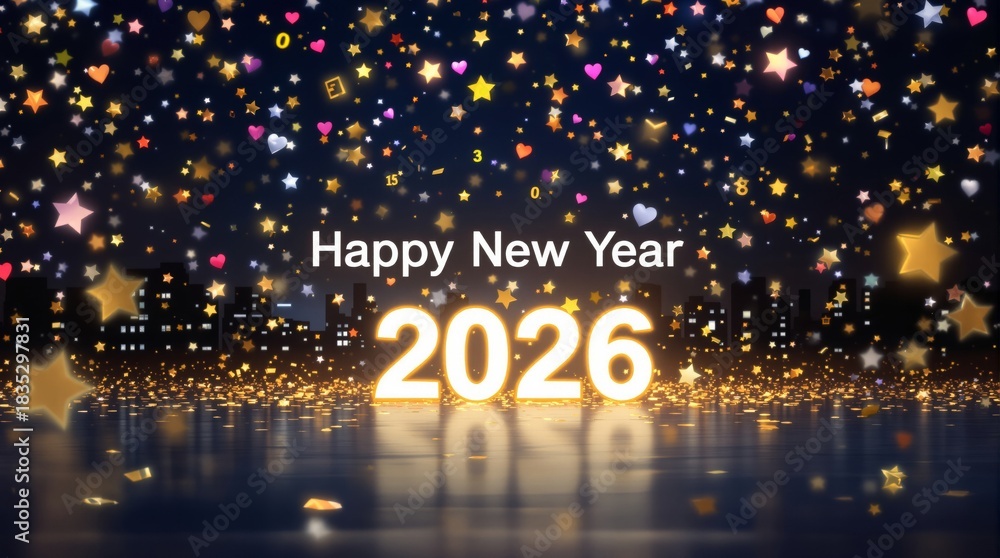 Obraz premium Happy New Year 2026 Celebration Cityscape