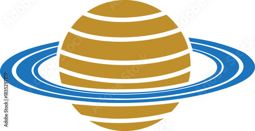 Planet and Saturn icon of space ringed planet symbols, astronomy galaxy elements, flat style, line style gradient vector illustration isolated on transparent background