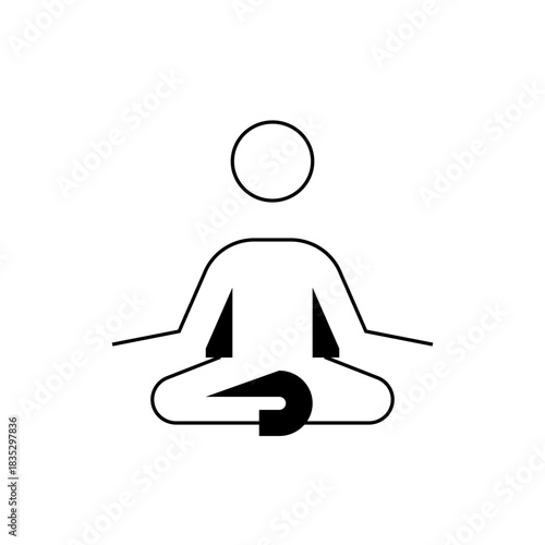 Illustration of a person in a meditative pose with arms outstretched and legs crossed in lotus position