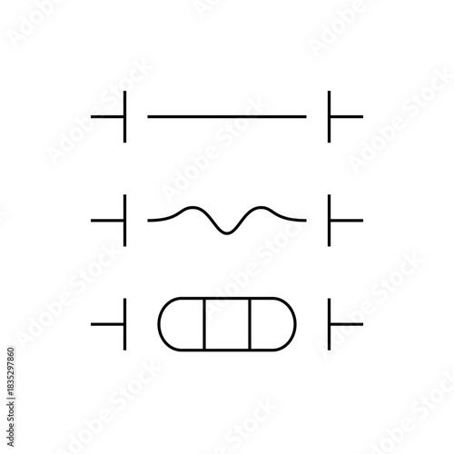 Illustration of three different line types: straight, wavy, and segmented capsule shape with end marks