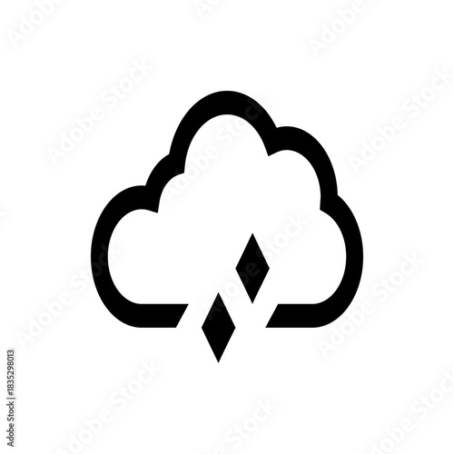 Illustration of a black outlined cloud with two diamond shaped raindrops falling from the cloud shape