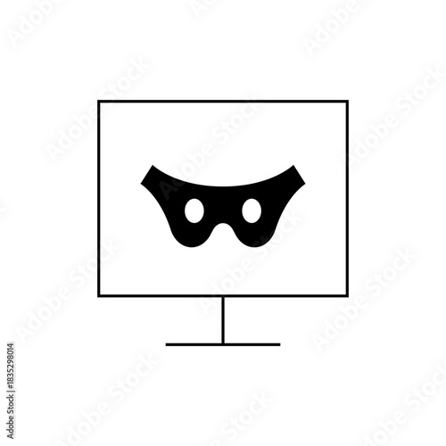 Illustration of a computer screen displaying a black mask, suggesting online security breach or hacking incident