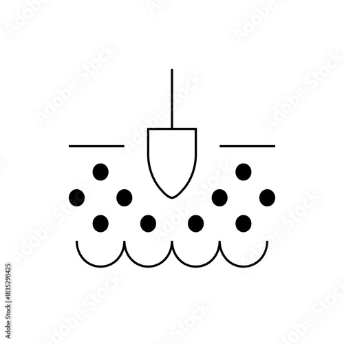 Schematic diagram of a device with a probe penetrating a material containing particles and a wavy base