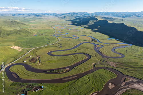 Aerial view of Manzetang Qianwan Wetland in Aba County, Aba Prefecture, Sichuan Province, China