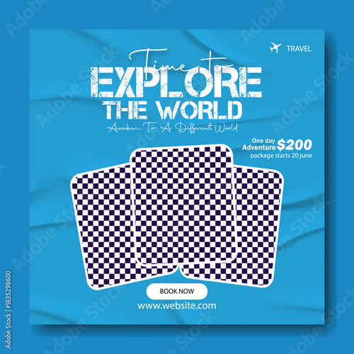 Time to explore the world with an exciting travel offer featuring waterfalls beaches and people enjoying adventures