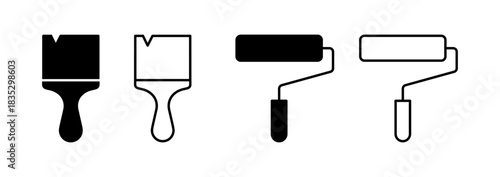 Paintbrush and roller icon, symbolizing painting, home improvement, and renovation