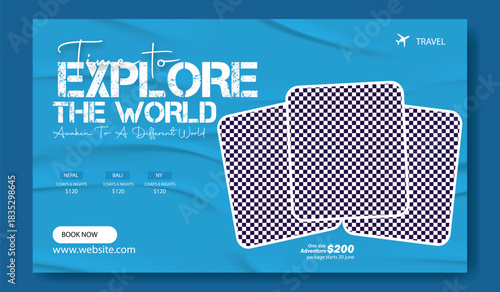 Time to explore the world with an exciting travel offer featuring waterfalls beaches and people enjoying adventures