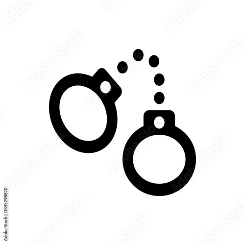 Illustration of a pair of black handcuffs connected by a chain of circles on a white background