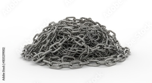 Pile Of Silver Metal Chains On A White Background