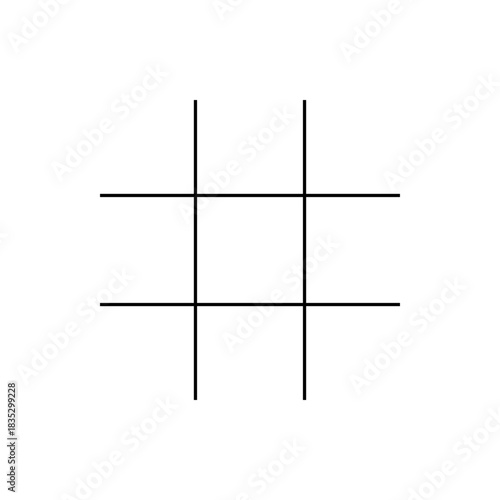 Illustration of a tic tac toe grid with three horizontal and three vertical black lines on white background