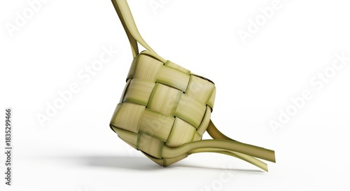 Woven Diamond Shaped Ketupat Rice Cake On White Background