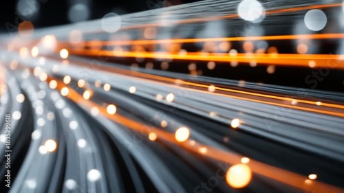 Abstract digital fiber optic network, data flow, information highway concept with glowing nodes