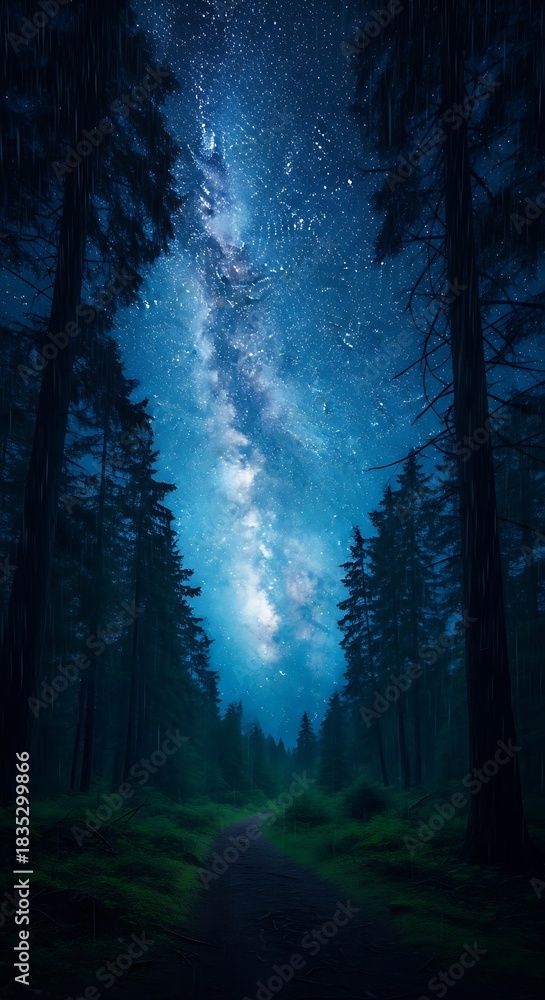 Fototapeta premium Stunning Night Sky Over Forest - A Majestic Celestial Display.