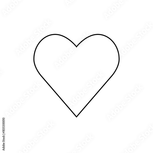 Simple outline of a heart shape with smooth curves and sharp angles on a plain white background space