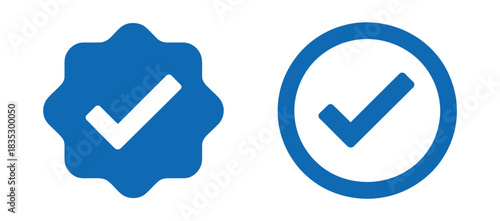 Blue Tick Verified Badge Icon Set. Social Media Official Account Approval Symbol Vector Illustration for Profile Validation