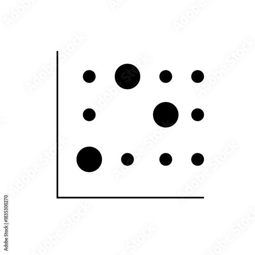 A scatter plot with varying sizes of circles and a coordinate system in the bottom left corner