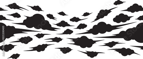 Abstract black and white clouds in a panoramic landscape