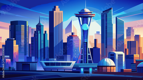 Very beautiful aerial panorama of Dallas highlights bold blue glass towers, balanced city blocks, and a striking skyline glowing with clean lines and modern architectural elegance.