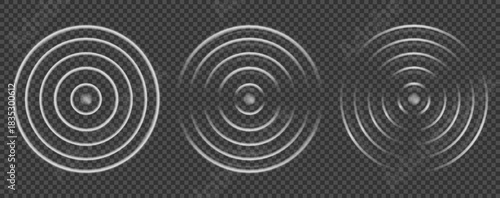 Wave sound effect with wifi circle and sonar signal ripple for radar technology. White neon concentric vibration pulse in radial motion for tech background. Abstract vector hud light symbol