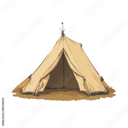 Illustration of a flat colored tent icon on a plain background 