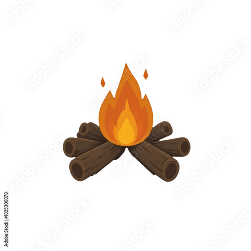 Flat colored campfire icon illustration on plain background