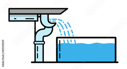 Rainwater harvesting illustration showing a water collection system for household usage or