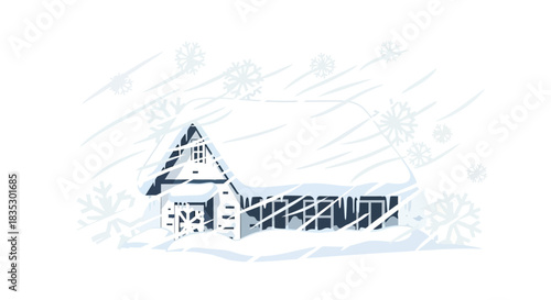 Isolated house nestled beneath fresh snowfall under a blizzard weather concept art