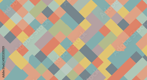 An abstract geometric seamless pattern featuring a mosaic of interlocking diamond shapes in a muted and calming pastel color palette.