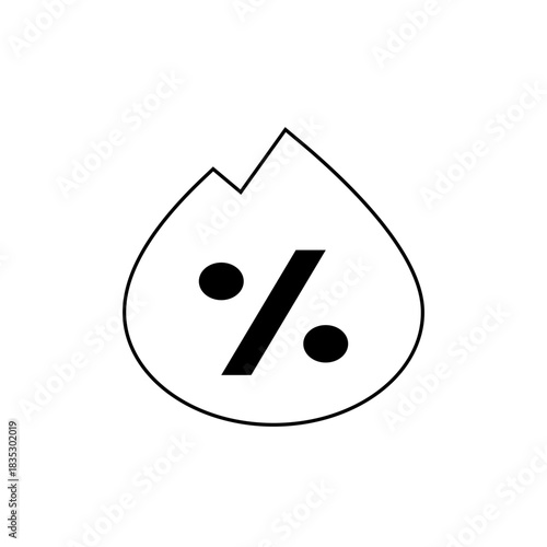 Illustration of a white teardrop shape with a jagged top containing a black percentage symbol inside it