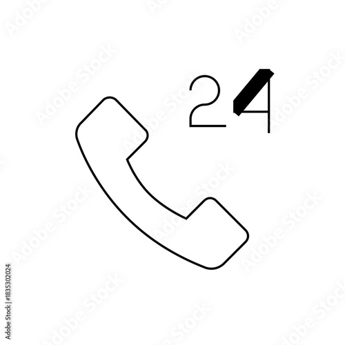 Outline drawing of a telephone receiver icon with the number twenty four above it indicating hours service