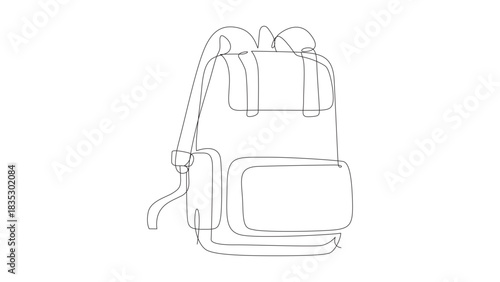 Continuous one-line drawing school or collage backpacks. Backpacks for school children, students, travelers, and tourists. Back to school rucksack. Single line draw design vector graphic illustration